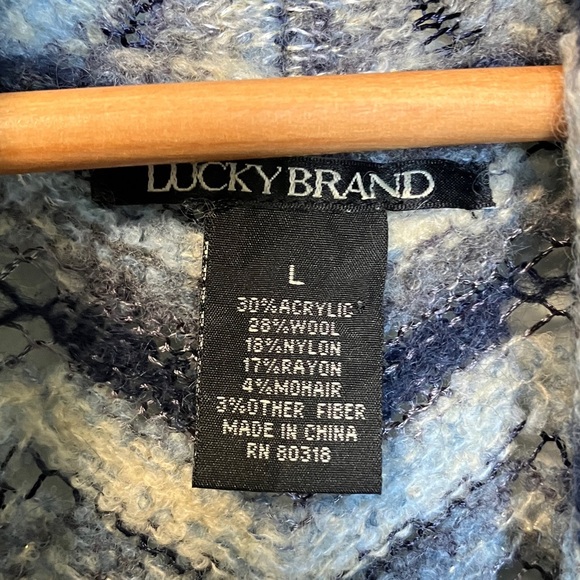 Lucky Brand Chevron Patterned Blue Wool Mohair Blend Cardigan with Belt - Picture 3 of 6